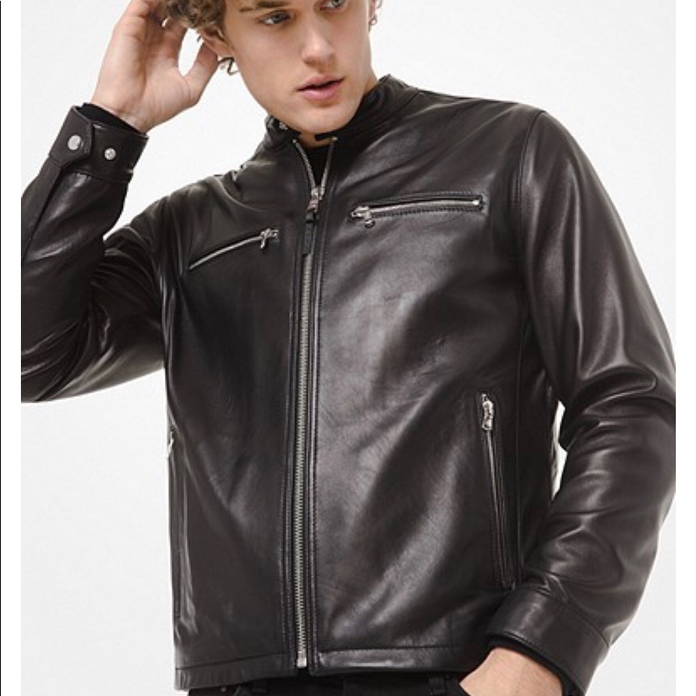 MK Leather Moto Jacket Black by Michael Kors